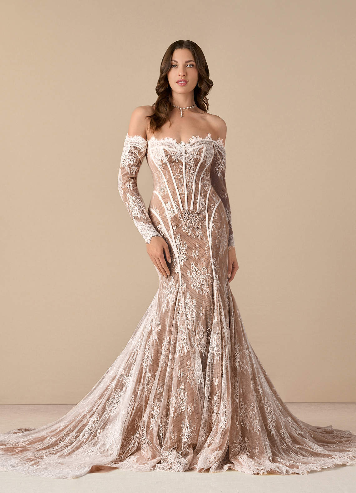 elyessen  Diamond White Mermaid Off the Shoulder Tulle Dress