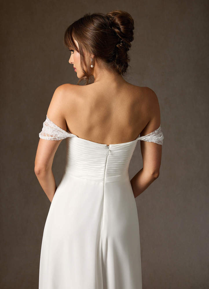 elyessen Zadie Diamond White A-Line Off the Shoulder Chiffon Dress