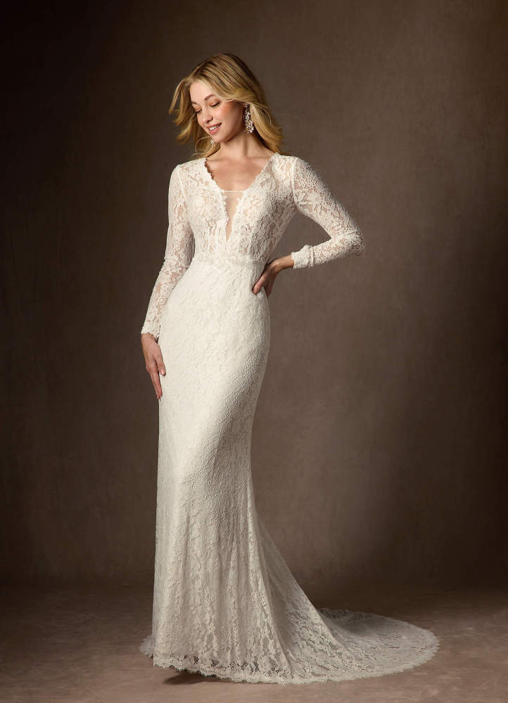 elyessen Cream Sheath V-Neck Tulle Dress