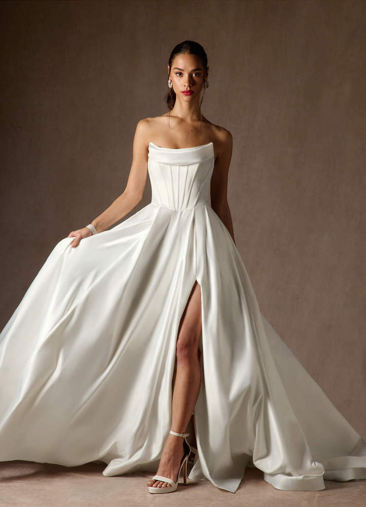 elyessen Katalina Diamond White Ball-Gown Strapless Satin Dress