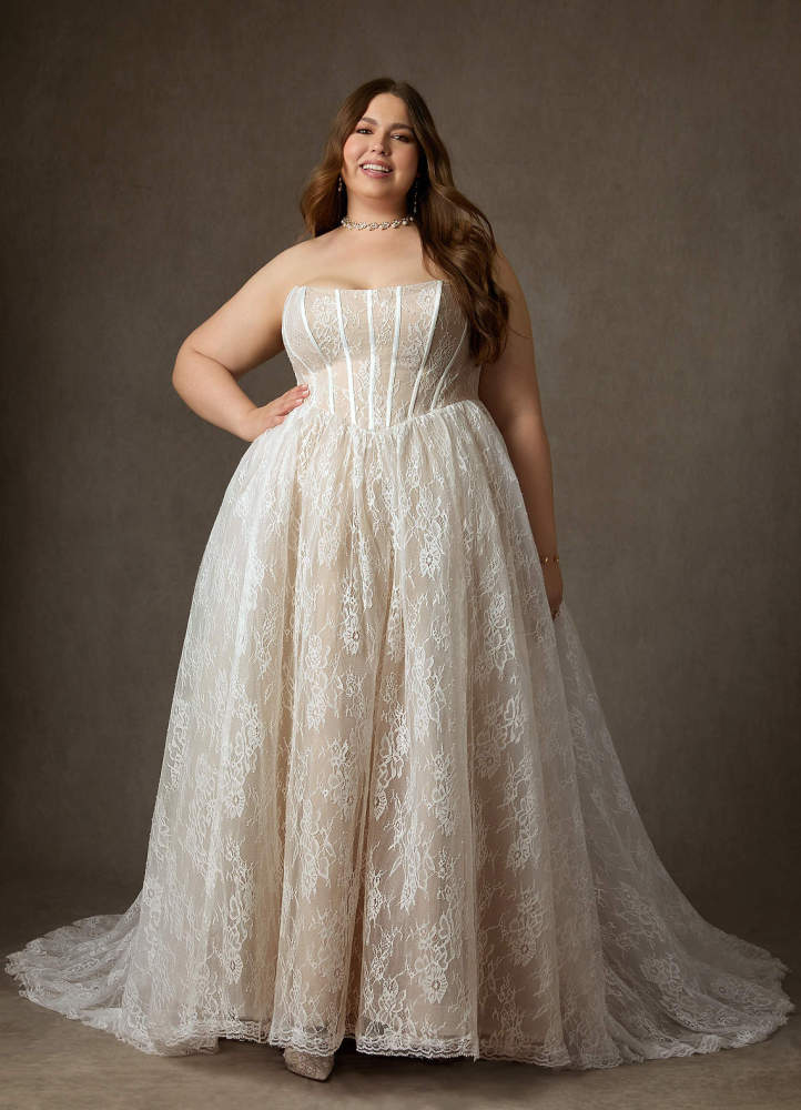 elyessen  Diamond White Ball-Gown Strapless Lace Dress
