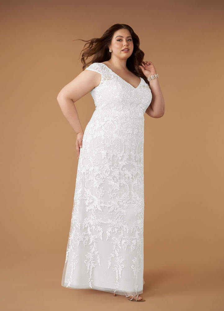 elyessen Devonna Diamond White Sheath V-Neck Sequins Lace Dress