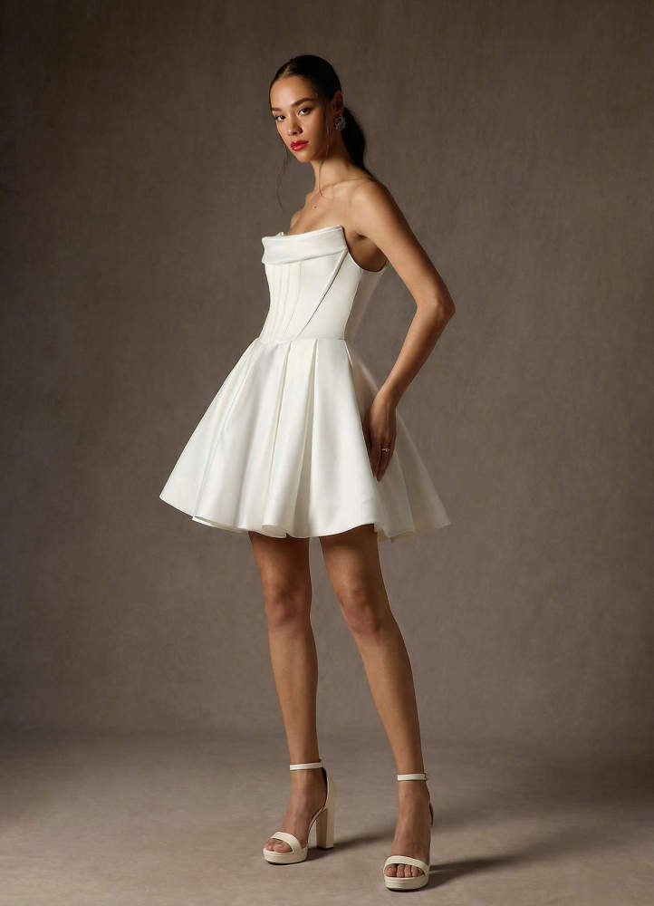 elyessen Kadison Diamond White A-Line Strapless Satin Dress