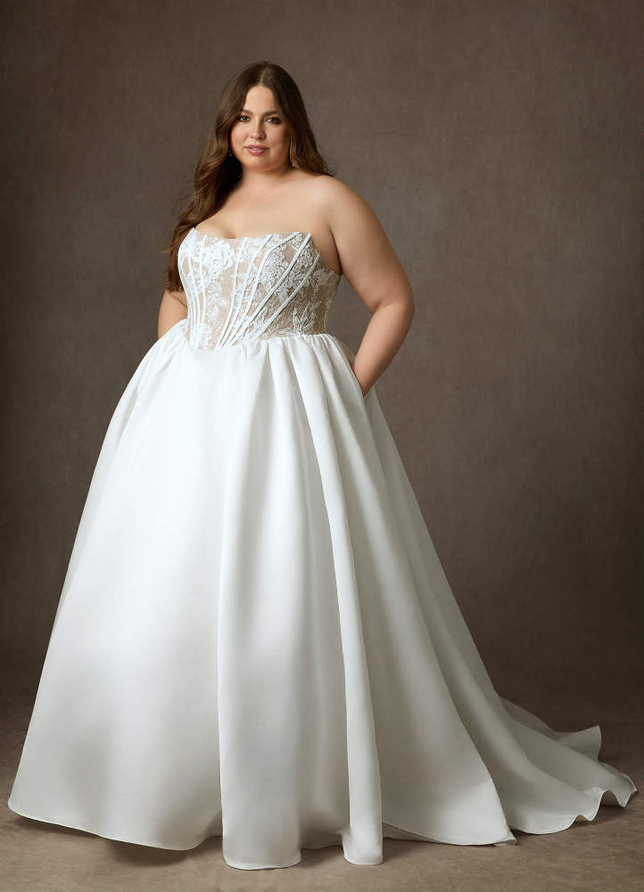 elyessen  Diamond White Ball-Gown Strapless Lace Dress