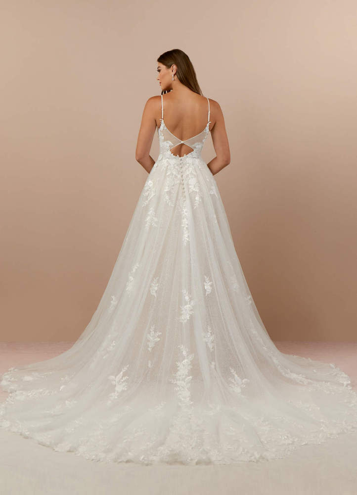 elyessen Arabelle Diamond White A-Line V-Neck Lace Tulle Dress