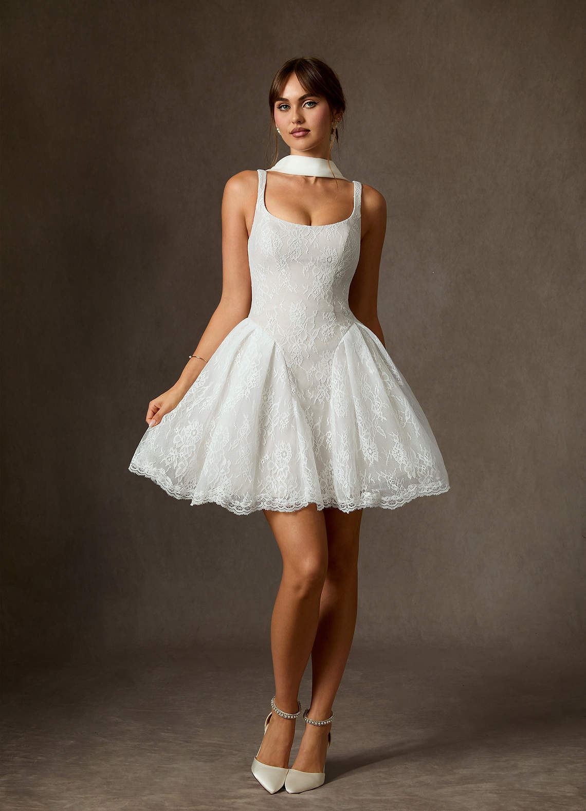elyessen Dawn Two-Piece Diamond White A-Line Lace Dress