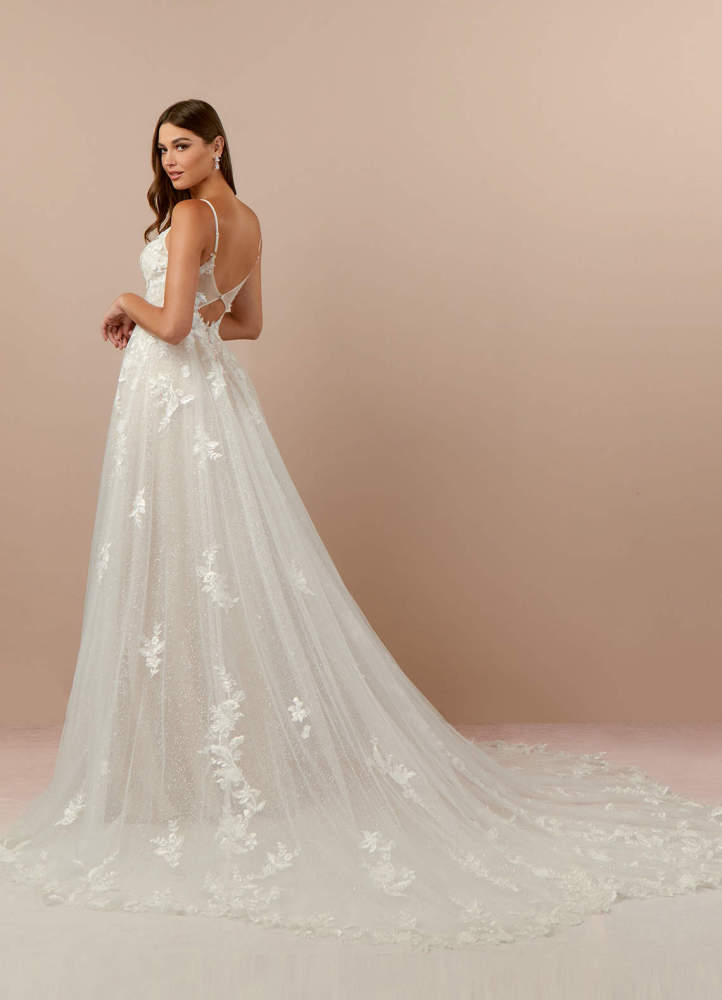 elyessen Arabelle Diamond White A-Line V-Neck Lace Tulle Dress