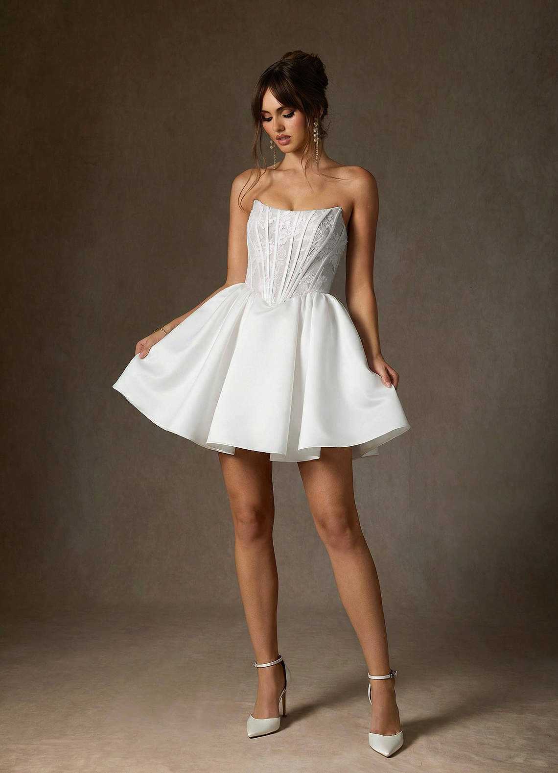 elyessen Barica Diamond White A-Line Strapless Lace Dress