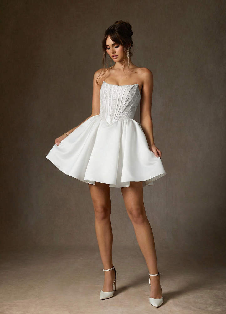 elyessen Barica Diamond White A-Line Strapless Lace Dress