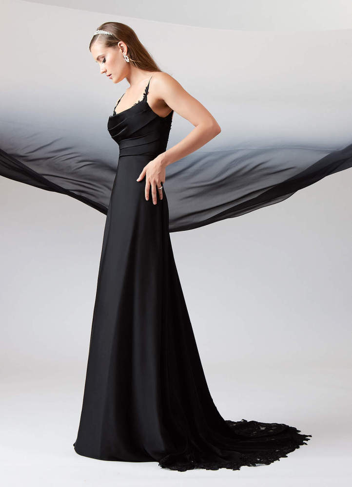 elyessen Sable Stretch Diamond White A-Line Lace Stretch Satin Dress