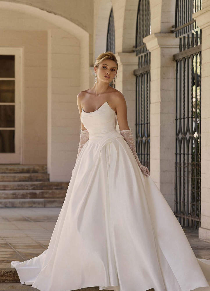 elyessen Adelise Diamond White Ball-Gown Strapless Satin Dress