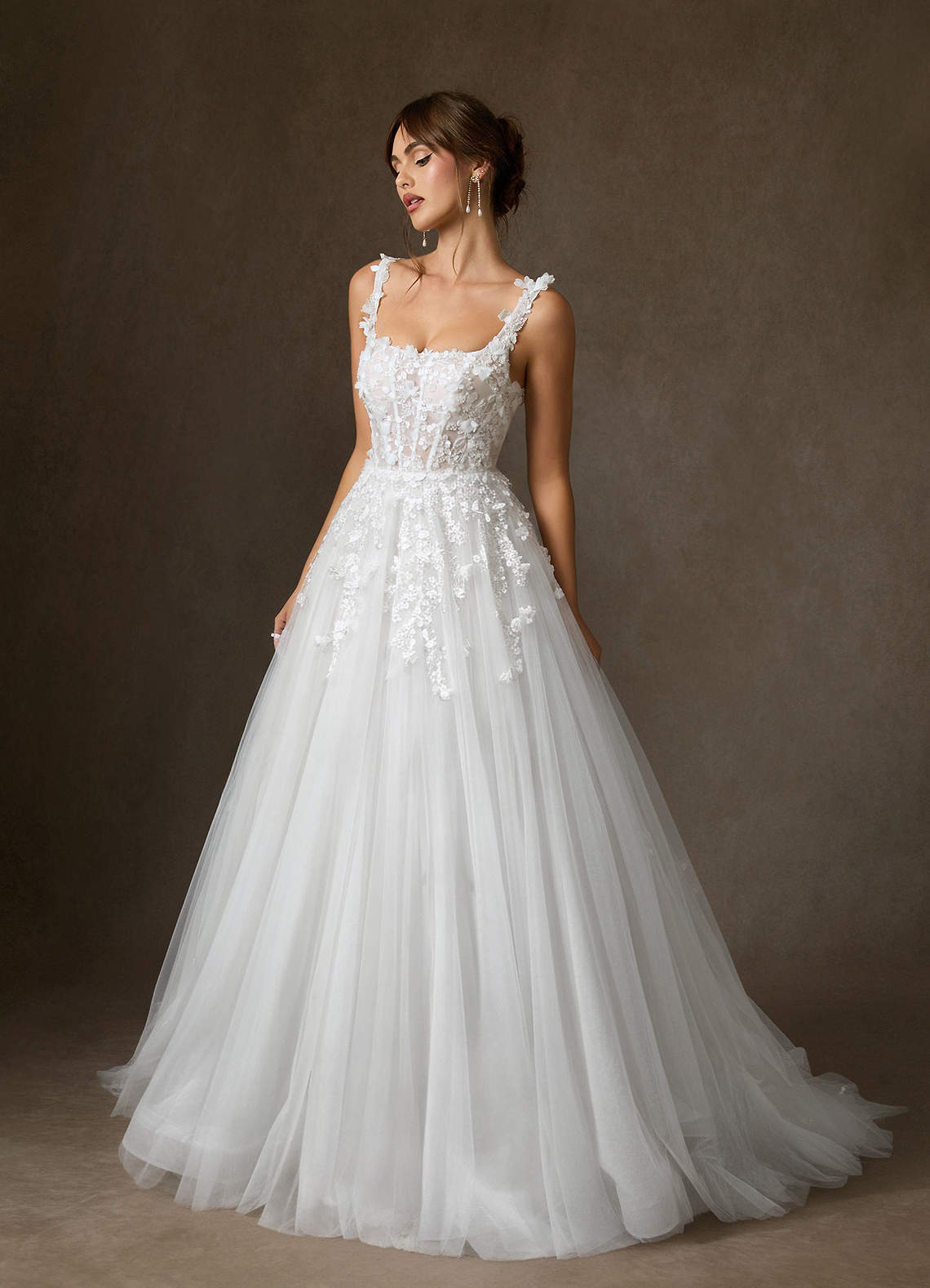 elyessen Sabine Diamond White Ball-Gown Square Neckline Lace Dress