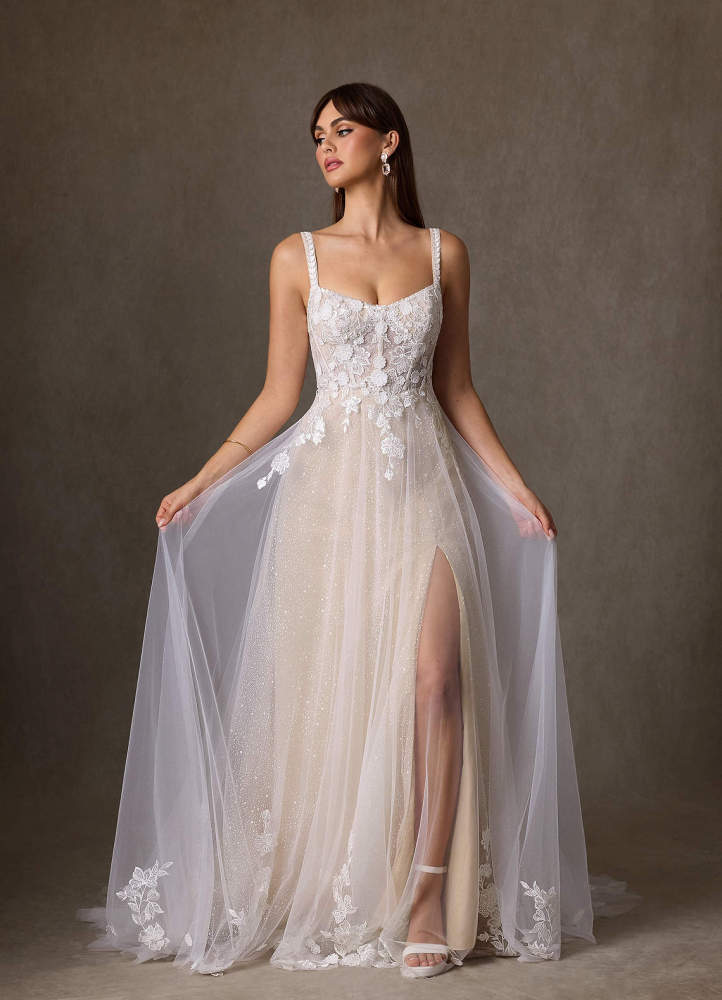 elyessen  Diamond White A-Line Scoop Tulle Dress
