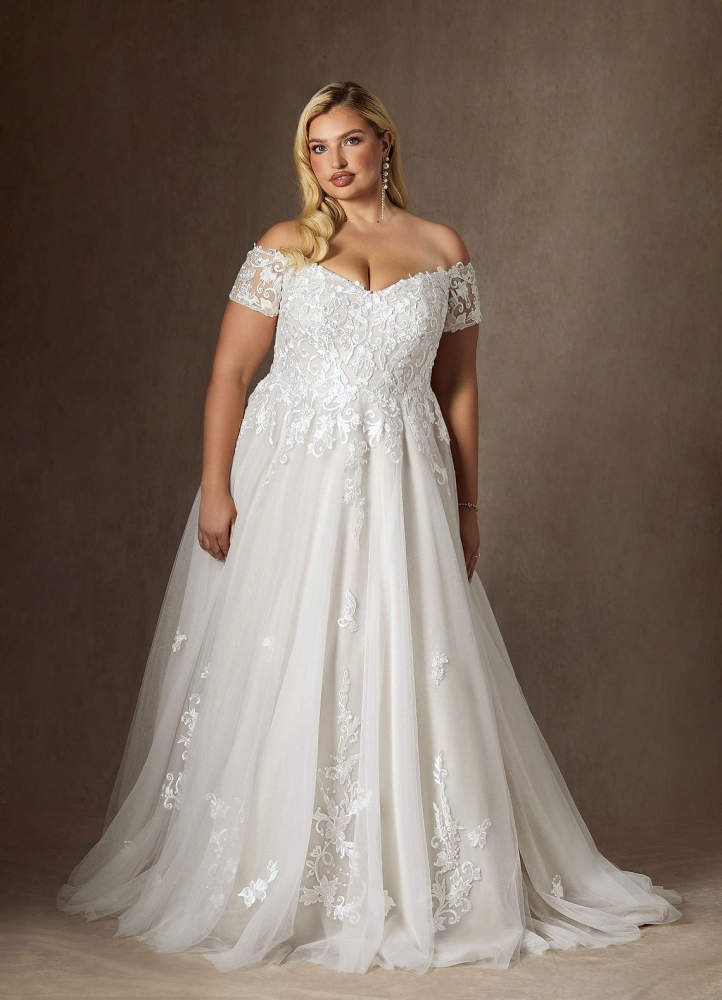elyessen Rowe Diamond White Ball-Gown Off the Shoulder Tulle Dress