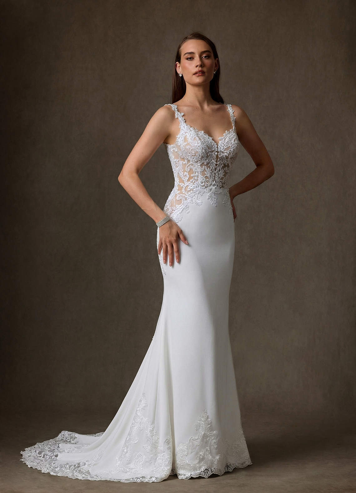 elyessen Diamond White Mermaid Lace Dress