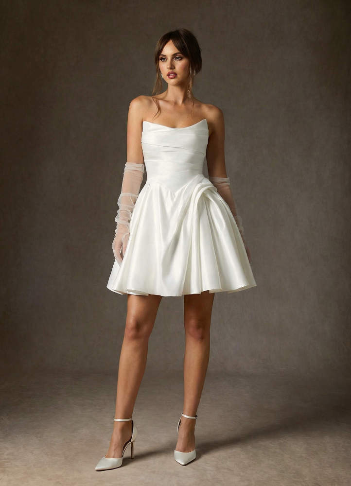 elyessen Granville Diamond White Ball-Gown Strapless Satin Dress