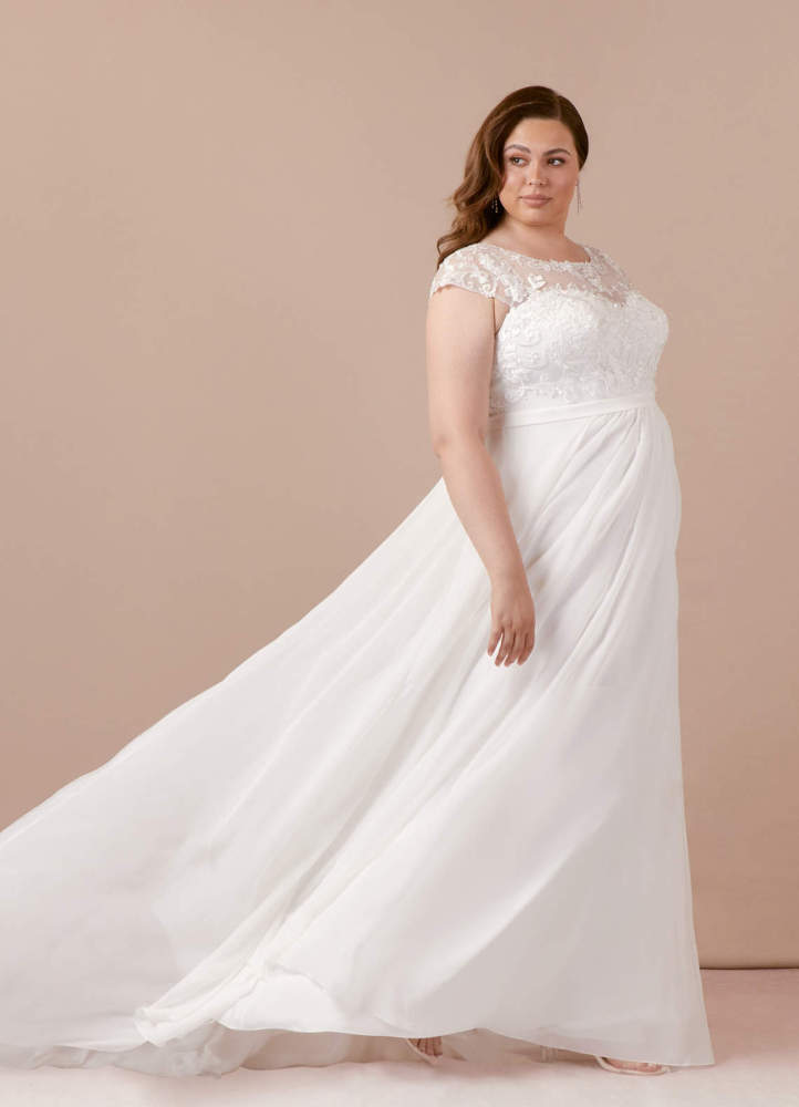 elyessen Brynslee Diamond White A-Line Scoop Sequins Chiffon Dress