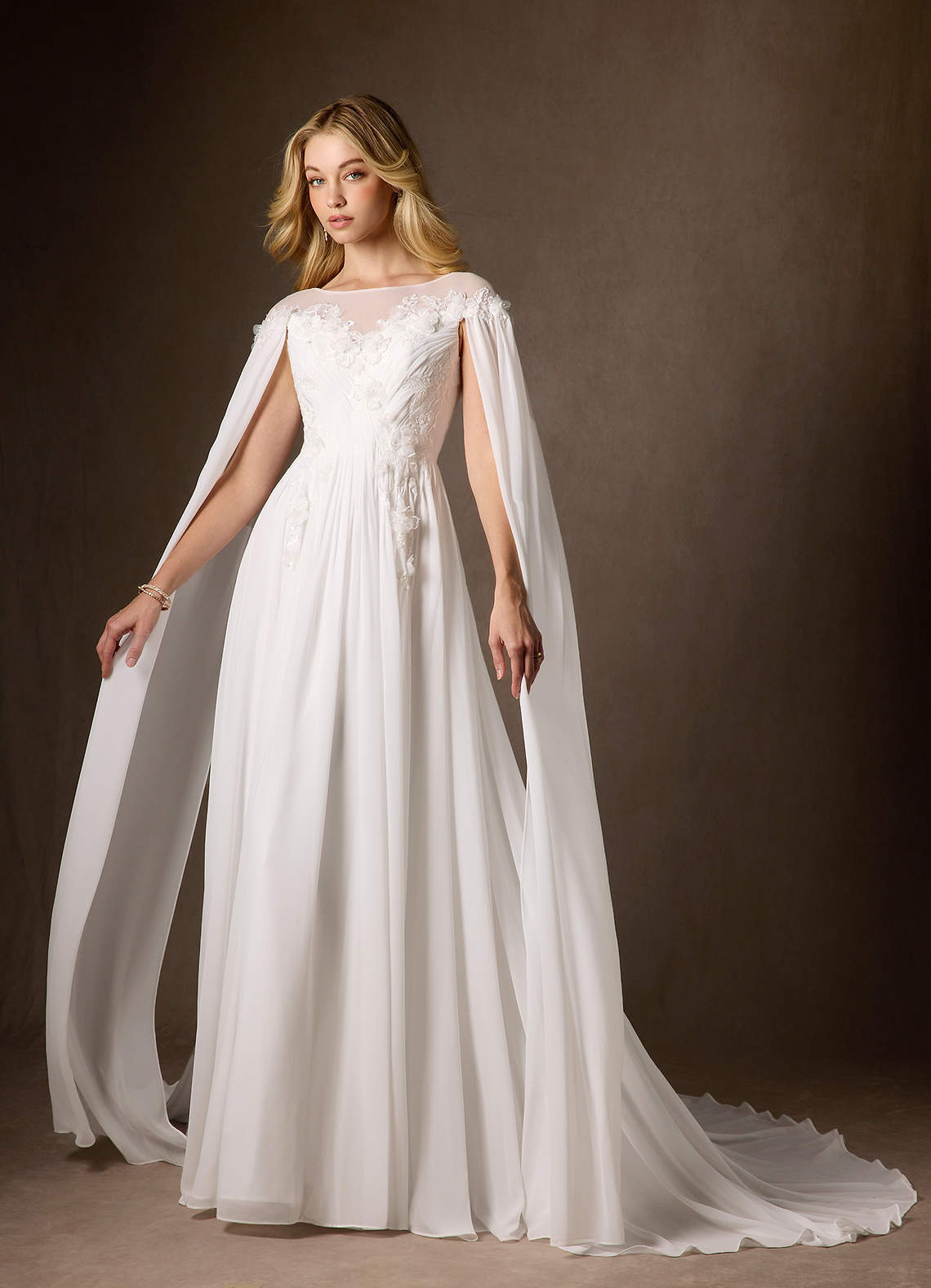 elyessen Linnea Diamond White A-Line Scoop Chiffon Dress