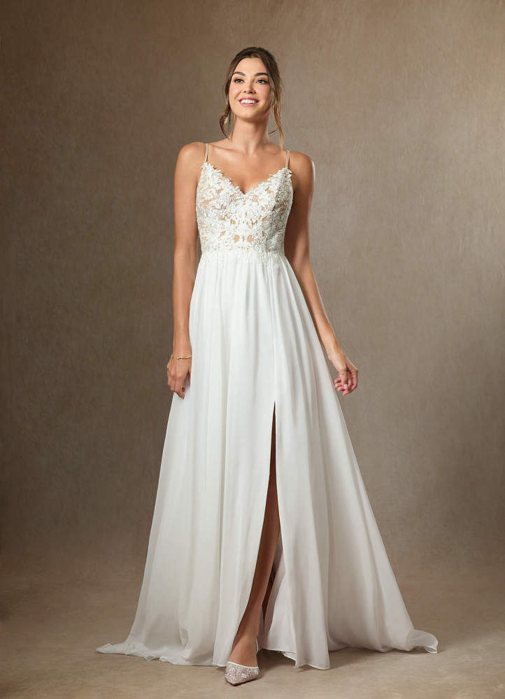 elyessen  Diamond White A-Line Lace Chiffon Dress