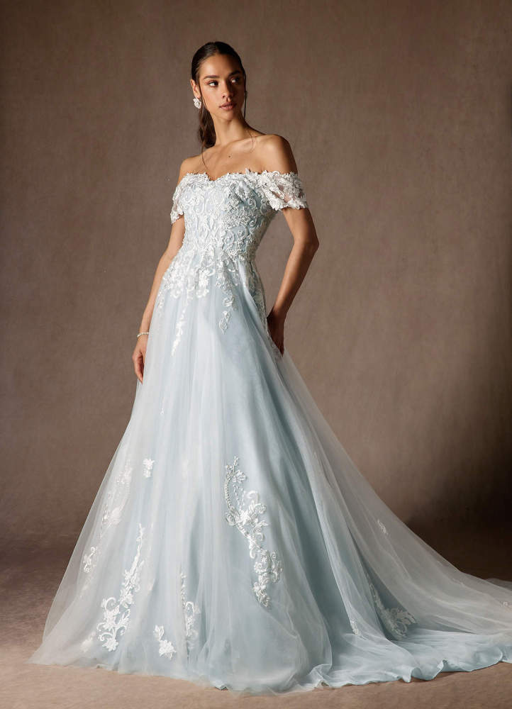 elyessen  Diamond White Ball-Gown Off the Shoulder Tulle Dress