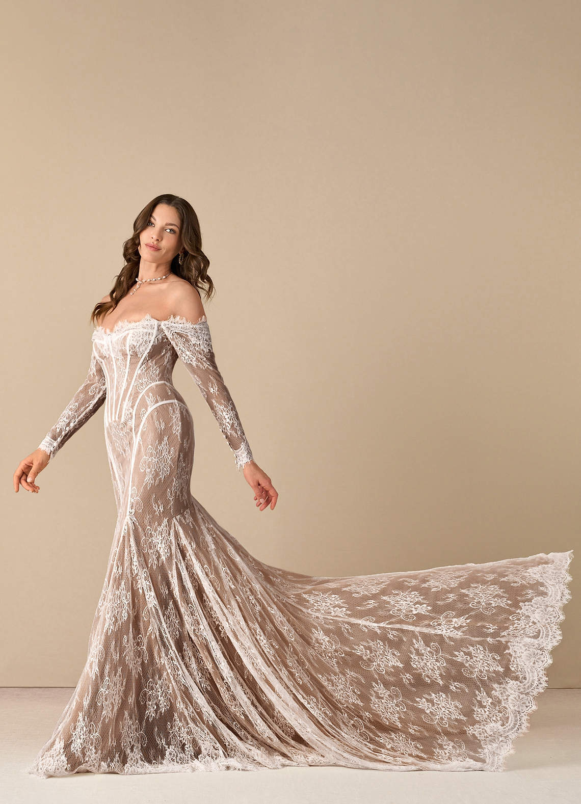elyessen  Diamond White Mermaid Off the Shoulder Tulle Dress