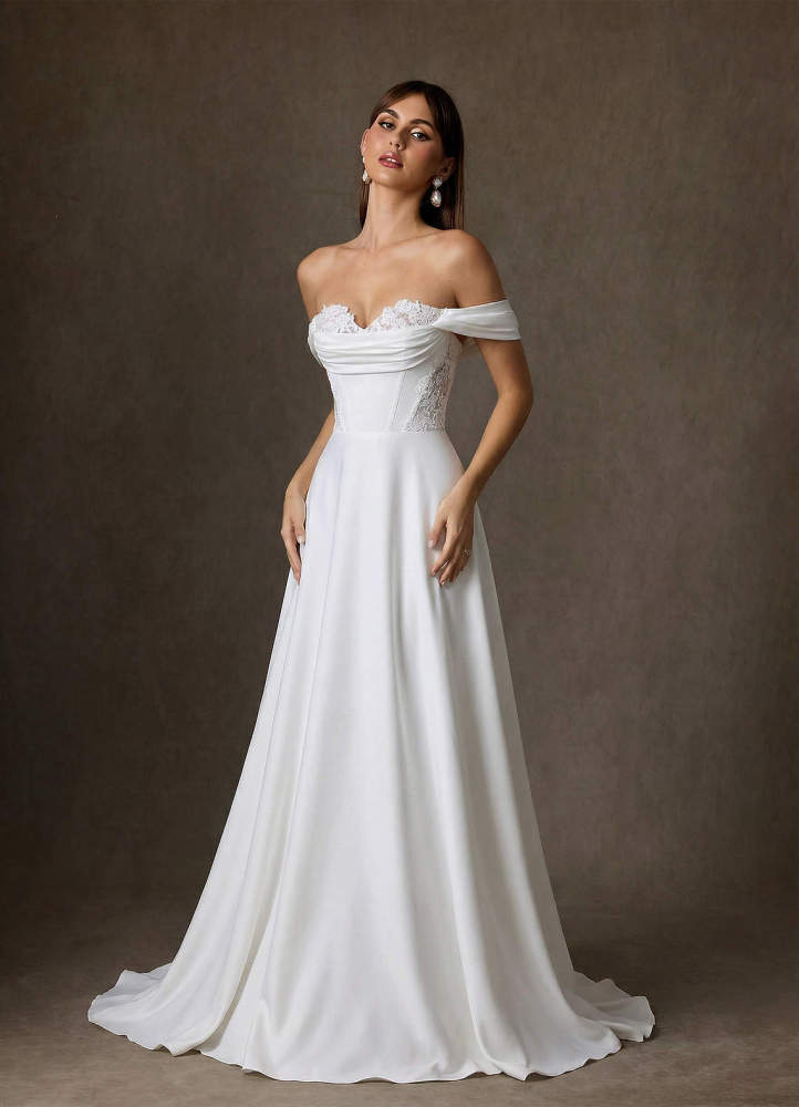 elyessen  Diamond White A-Line Sweetheart Neckline Crepe Back Satin Dress