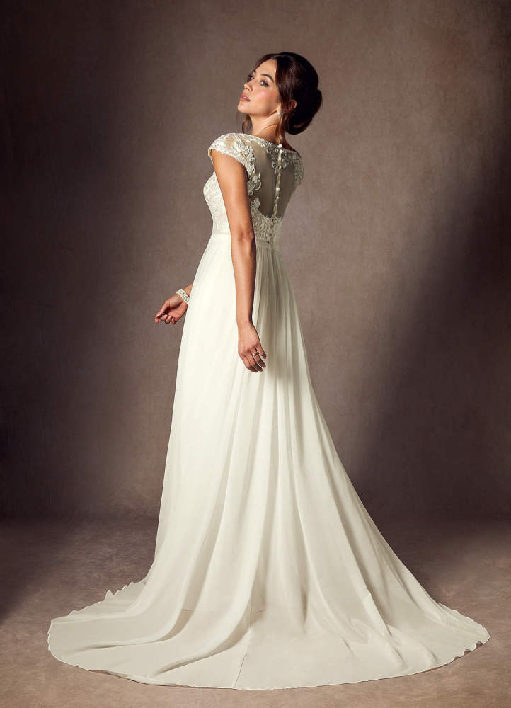 elyessen  Diamond White A-Line Scoop Sequins Chiffon Dress