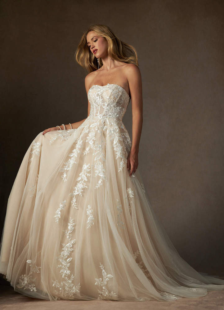 elyessen  Diamond White Ball-Gown Strapless Lace Dress