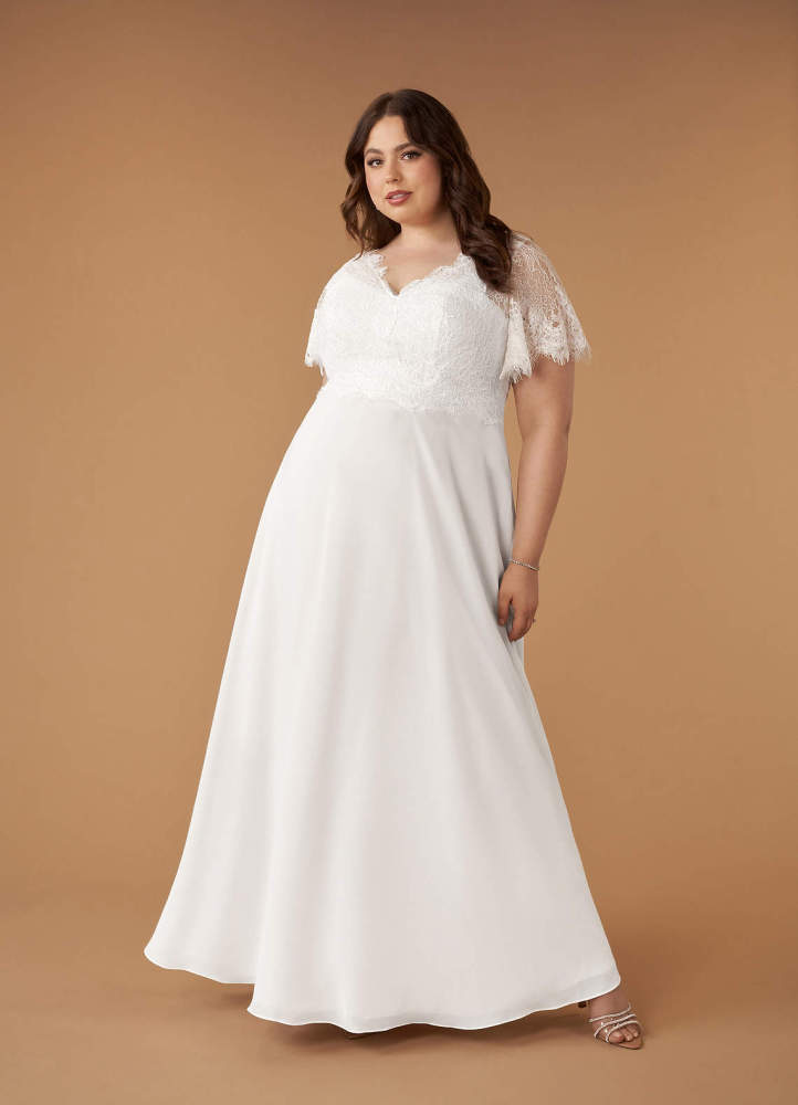 elyessen Veradis Diamond White A-Line V-Neck lace Chiffon Dress