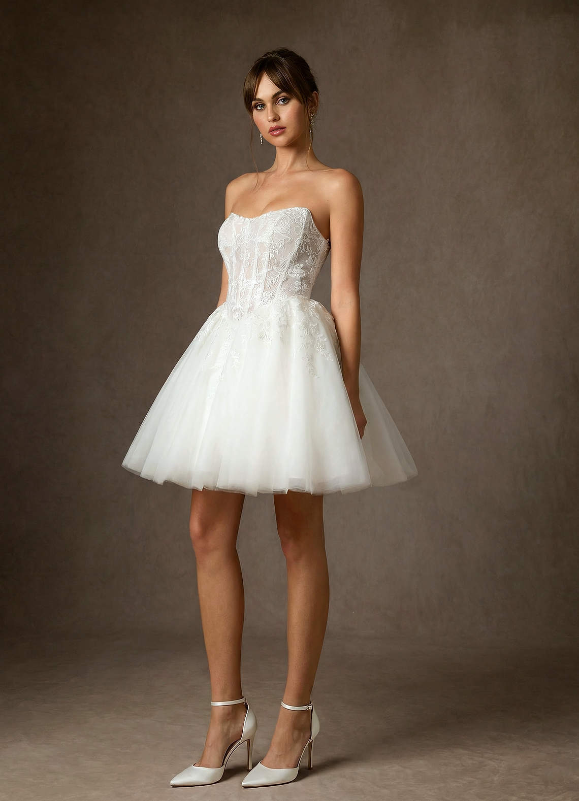 elyessen Anaiza Diamond White Ball-Gown Strapless Lace Dress