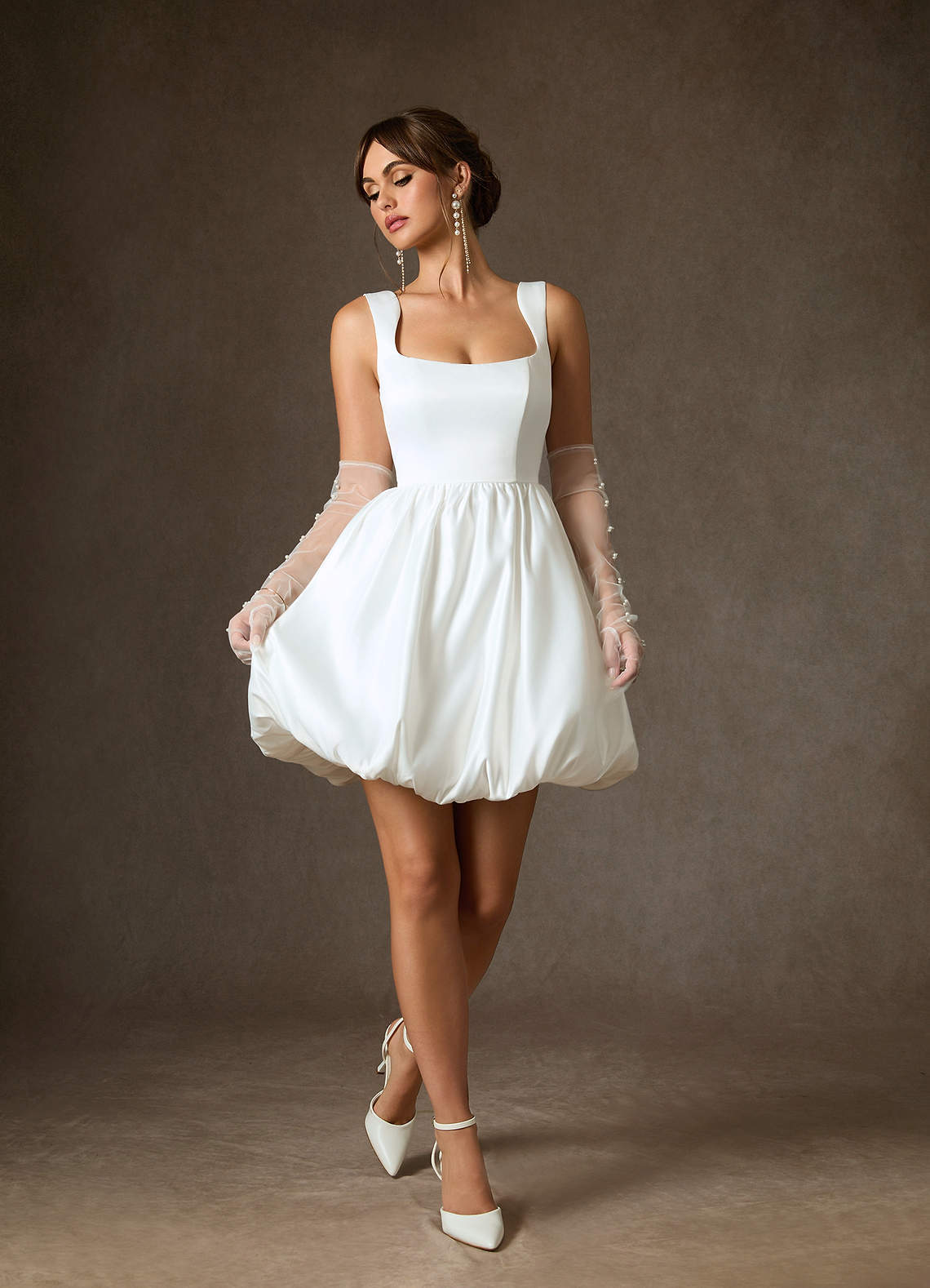 elyessen Blossom Diamond White A-Line with Pockets Satin Dress