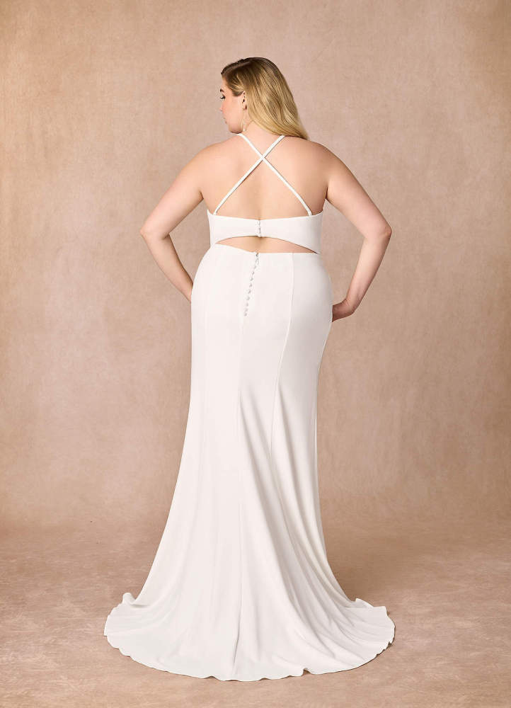 elyessen Stretch Diamond White Mermaid V-Neck Stretch Crepe Dress
