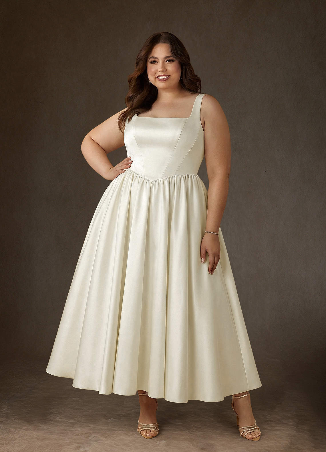 elyessen  Diamond White A-Line with Pockets Satin Dress