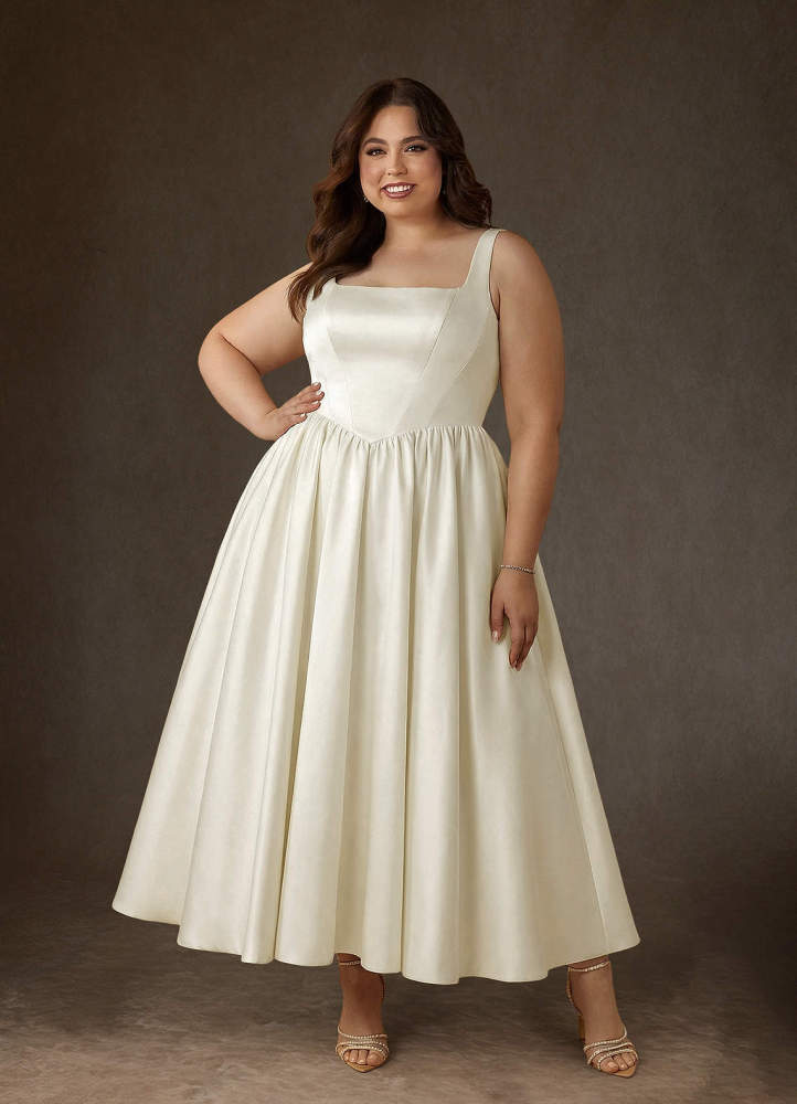 elyessen  Diamond White A-Line with Pockets Satin Dress
