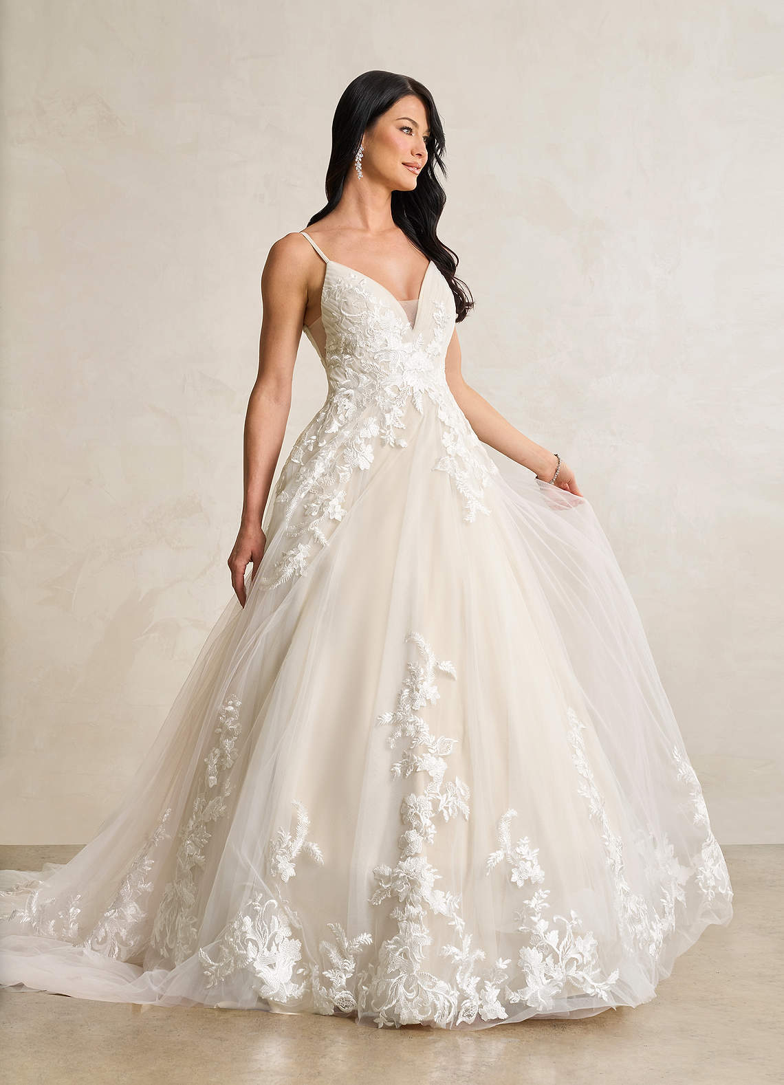 elyessen  Diamond White A-Line V-Neck Sequins Tulle Dress
