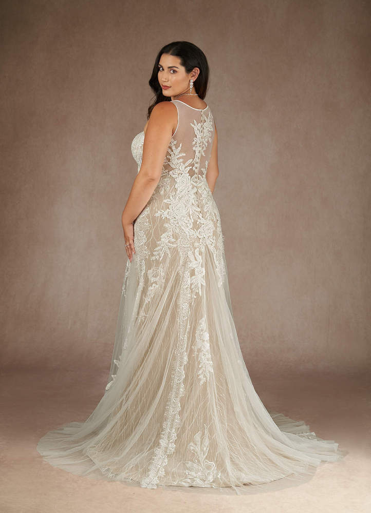 elyessen  Diamond White Champagne Mermaid Sequins Tulle Dress
