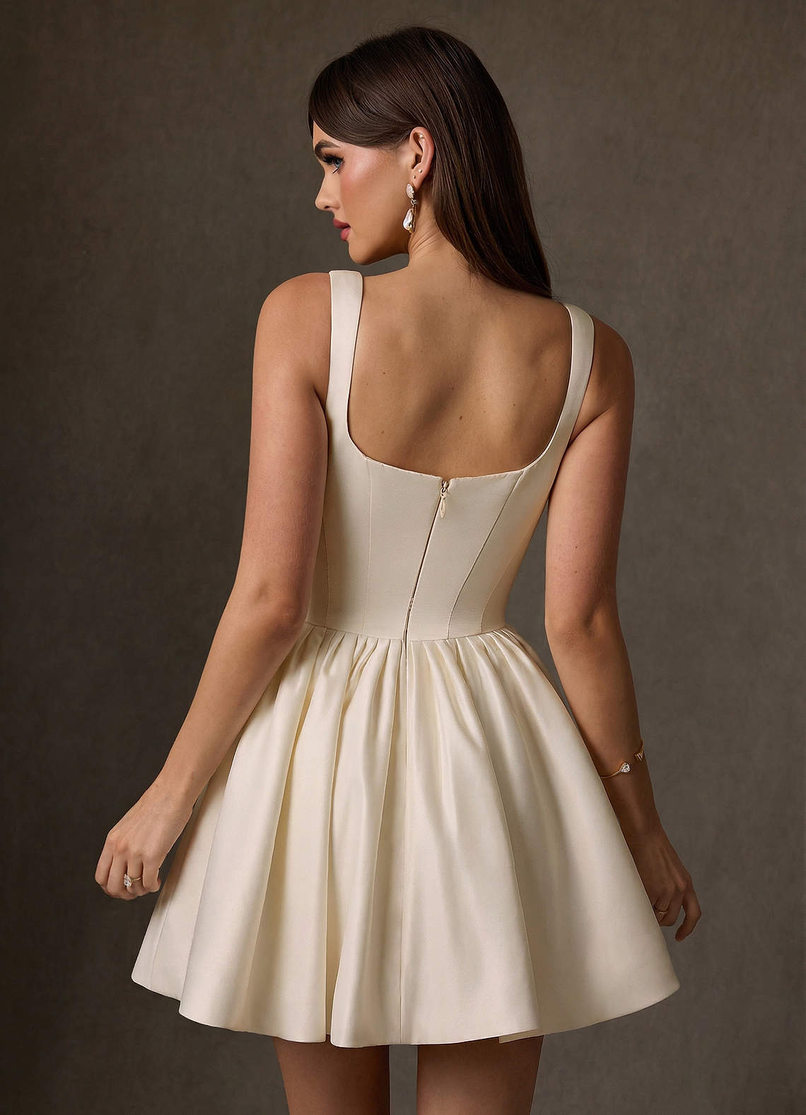 elyessen  Diamond White A-Line with Pockets Satin Dress