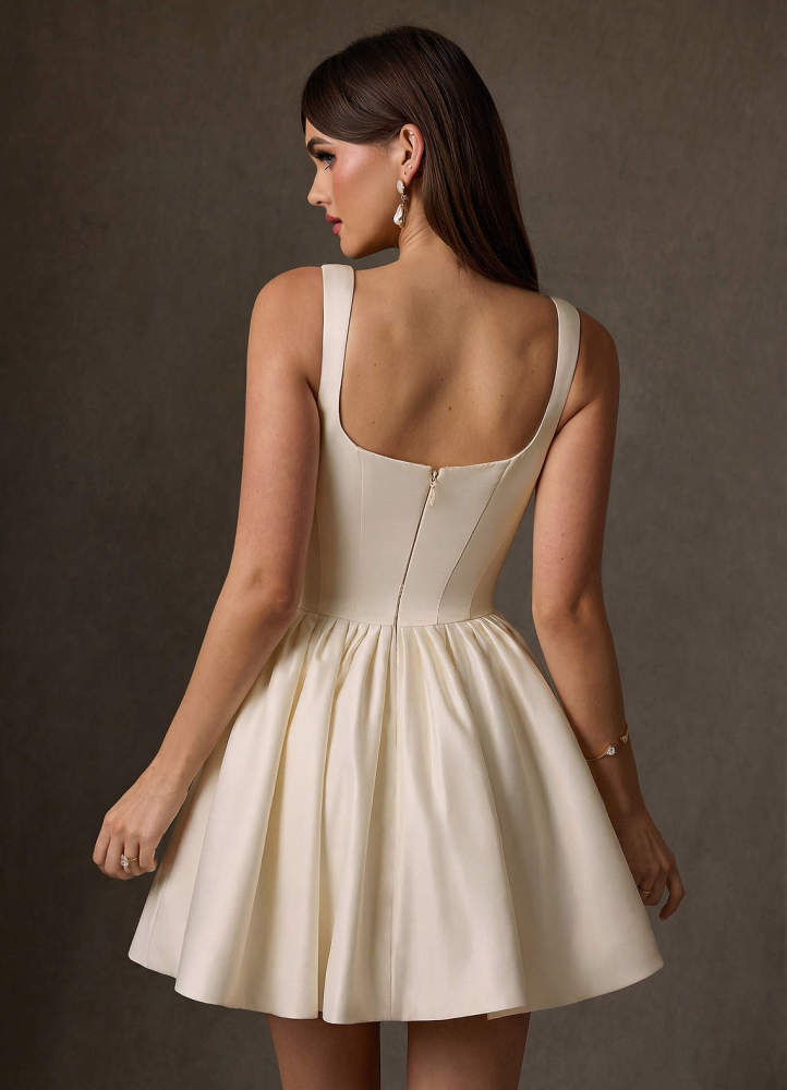 elyessen  Diamond White A-Line with Pockets Satin Dress