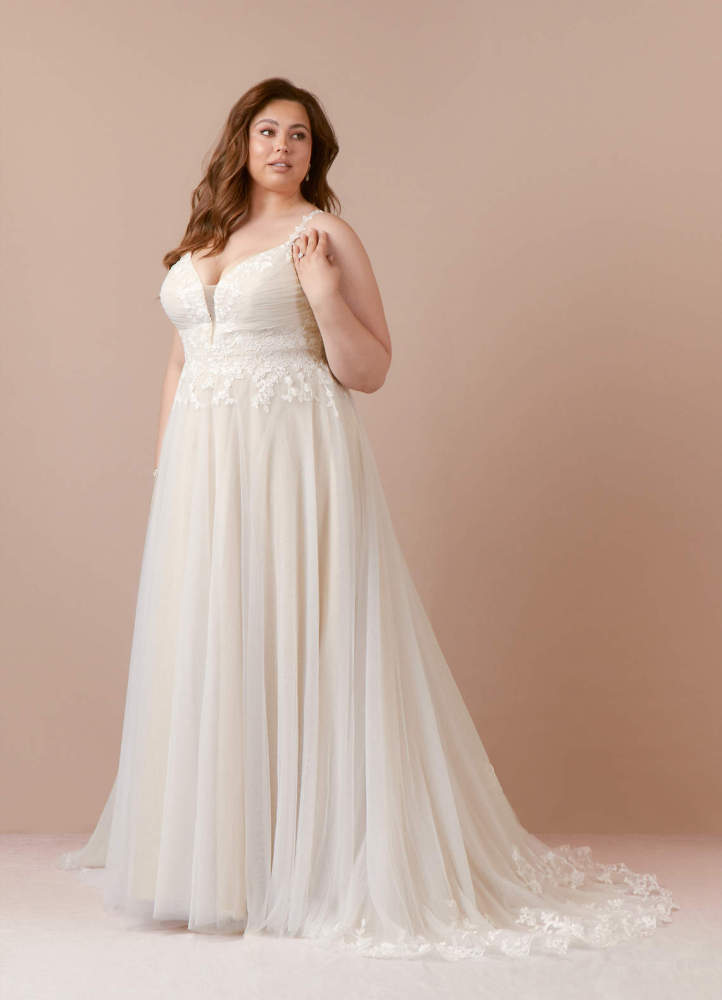 elyessen Free pannier Diamond White A-Line V-Neck Lace Tulle Dress