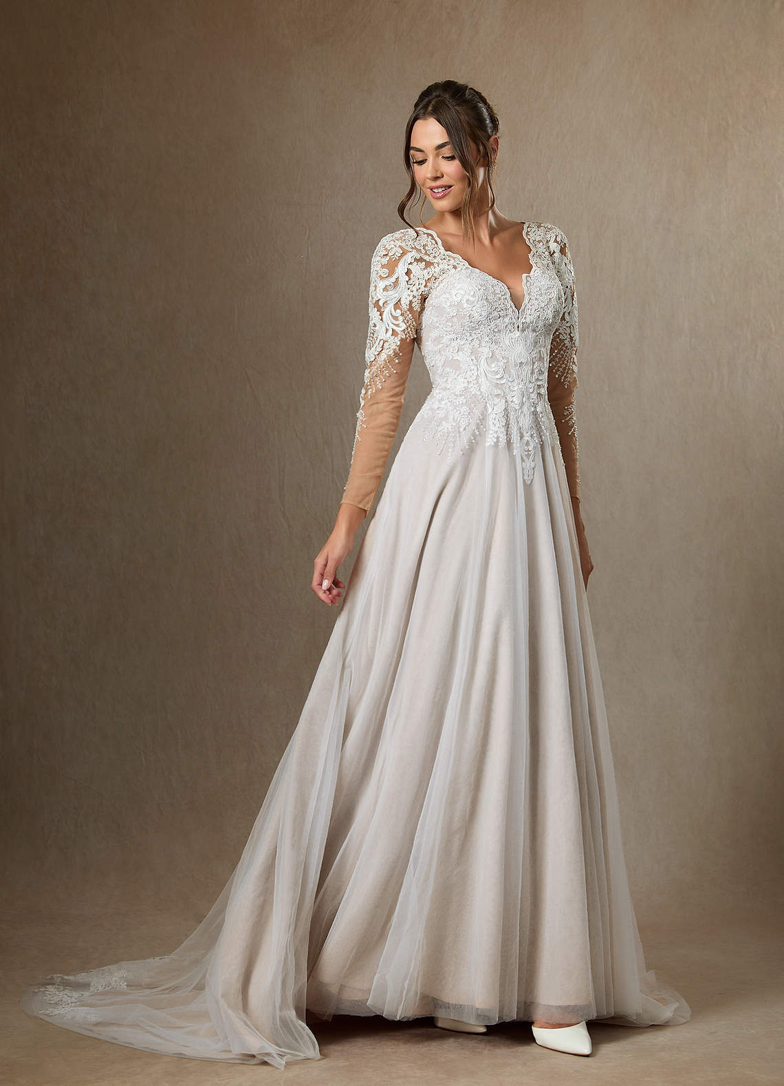 elyessen Essy Diamond White A-Line V-Neck Sequins Tulle Dress
