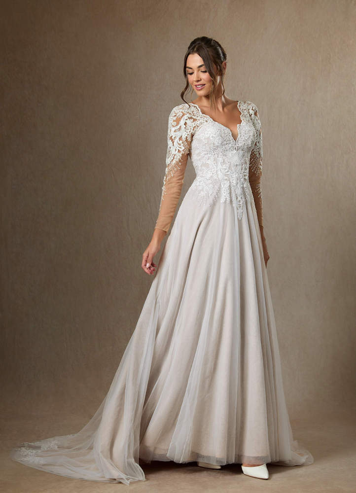 elyessen Essy Diamond White A-Line V-Neck Sequins Tulle Dress