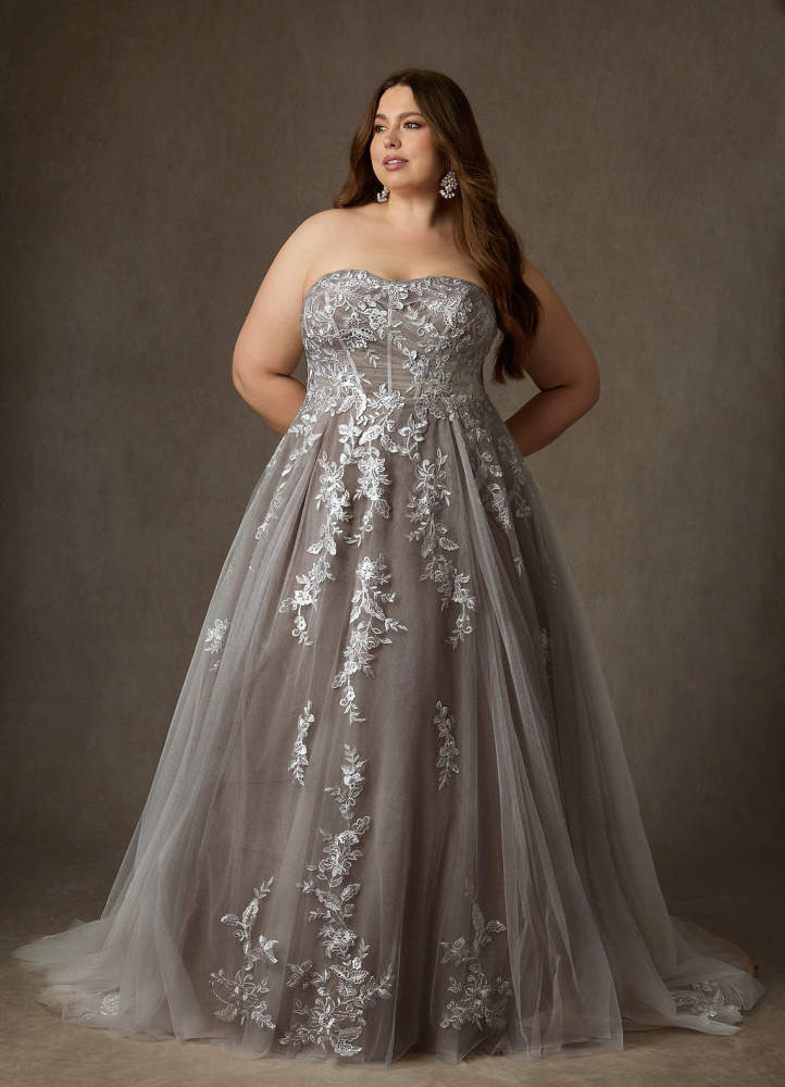 elyessen  Diamond White Ball-Gown Strapless Lace Dress