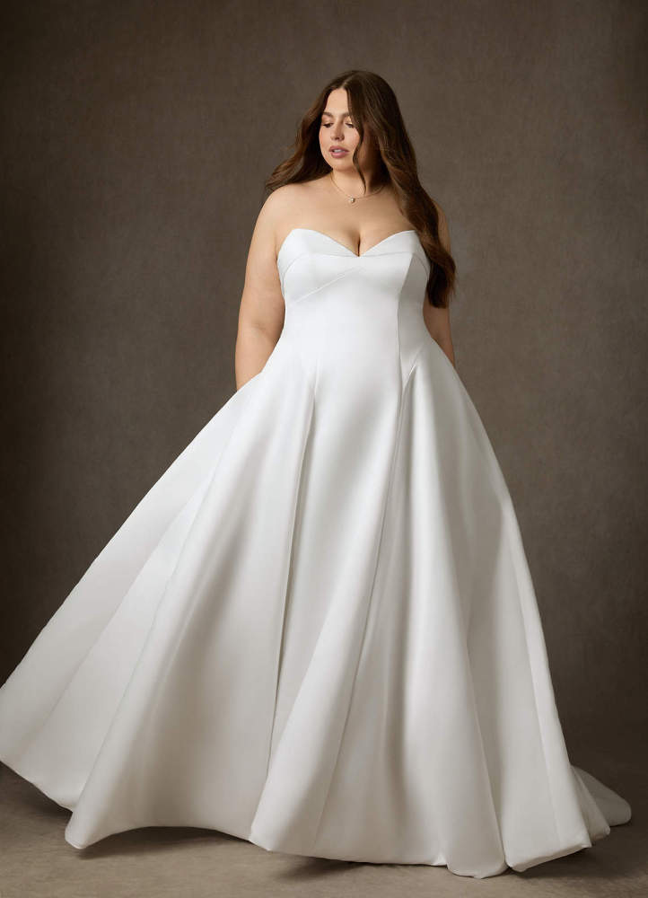 elyessen Junessa Diamond White A-Line Strapless Satin Dress