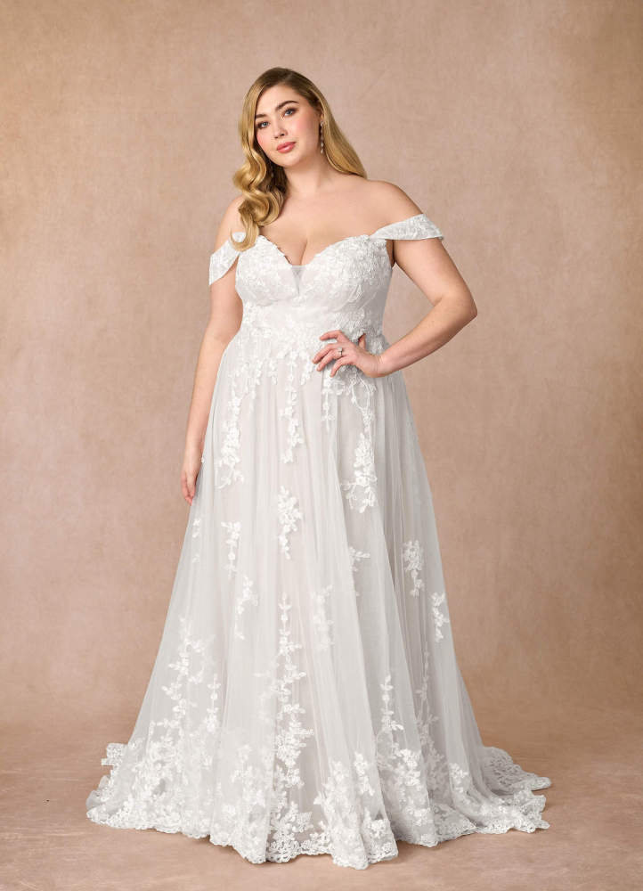 elyessen Botanica Diamond White A-Line Off the Shoulder Tulle Dress