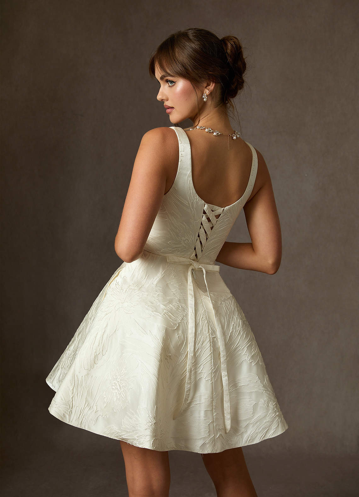 elyessen Regina Diamond White A-Line with Pockets Floral Jacquard Dress
