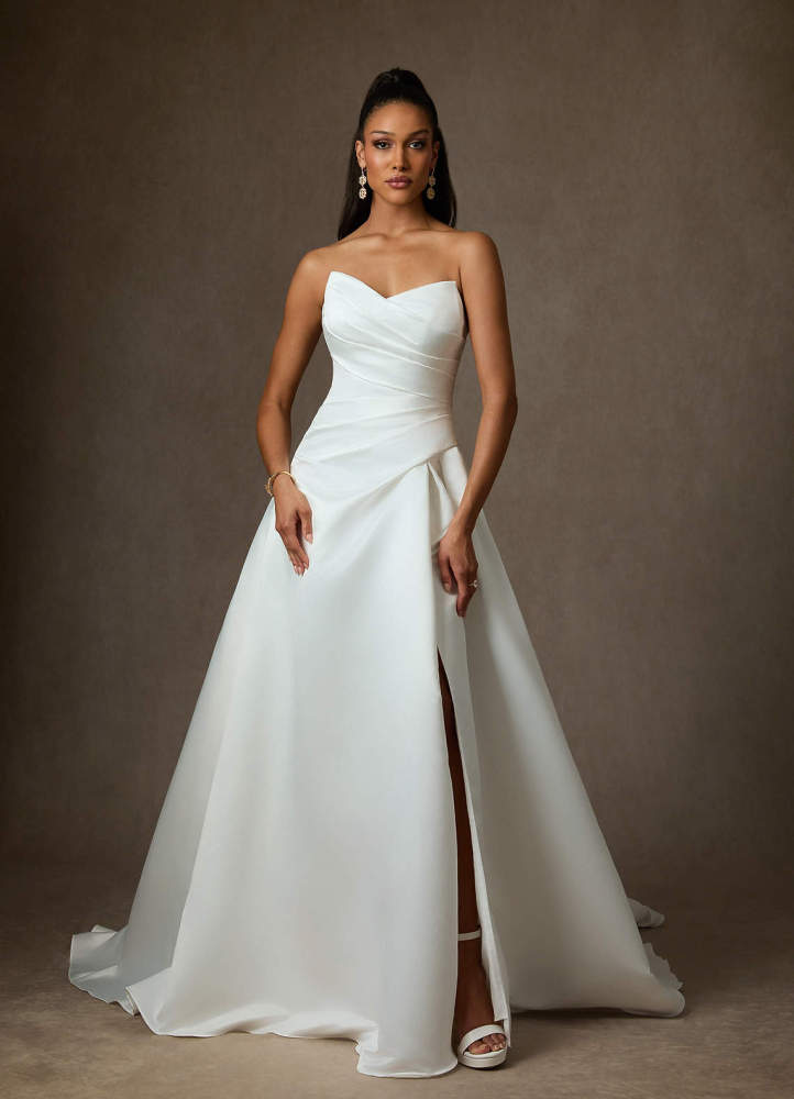 elyessen Adimaris Two-Piece Diamond White A-Line Satin Dress