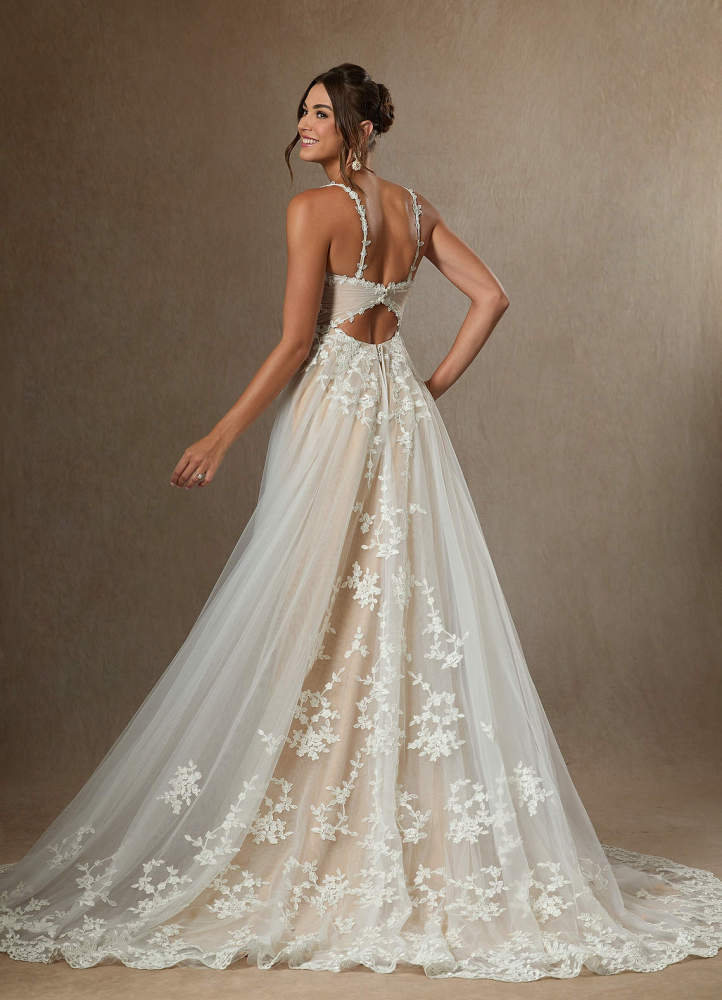 elyessen Devi Free pannier Diamond White A-Line V-Neck Lace Tulle Dress