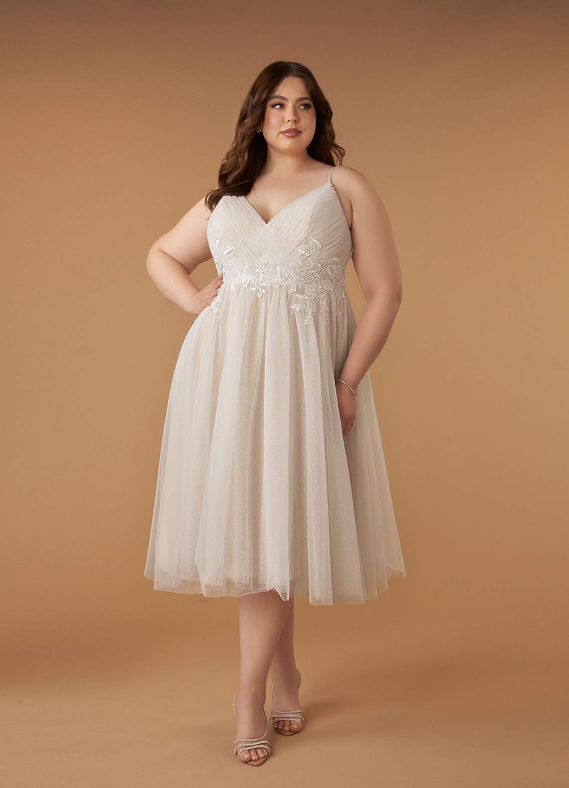 elyessen Diamond White A-Line V-Neck Sequins Tulle Dress