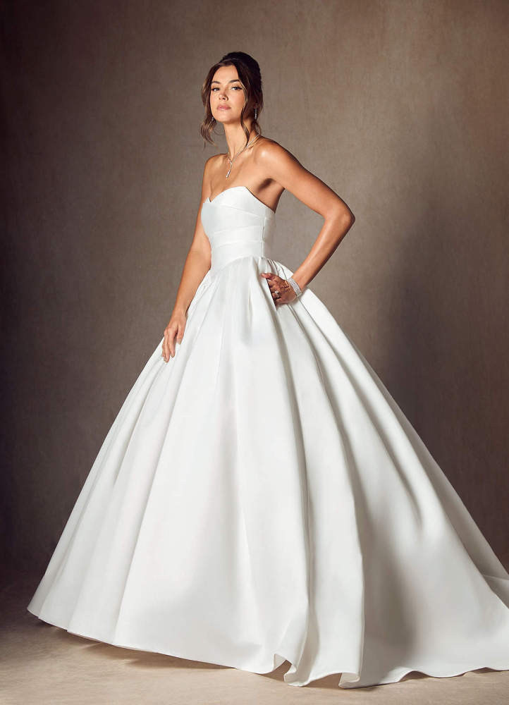 elyessen Celestia Diamond White Ball-Gown Strapless Matte Satin Dress