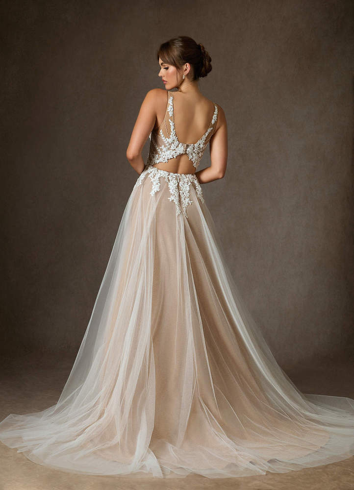 elyessen Goddess Two-Piece Diamond White A-Line V-Neck Sequins Tulle Dress